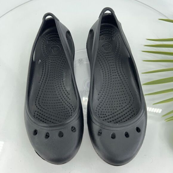 Crocs Kadee Women's Size 6 Black Rubber Ballet Flats Slip On Comfort Shoes - Picture 1 of 12
